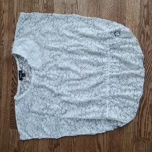 (L) Iz Byer Off White Lace Loose Fit Flowy Sheer Top Nylon Blend Elastic Waist
